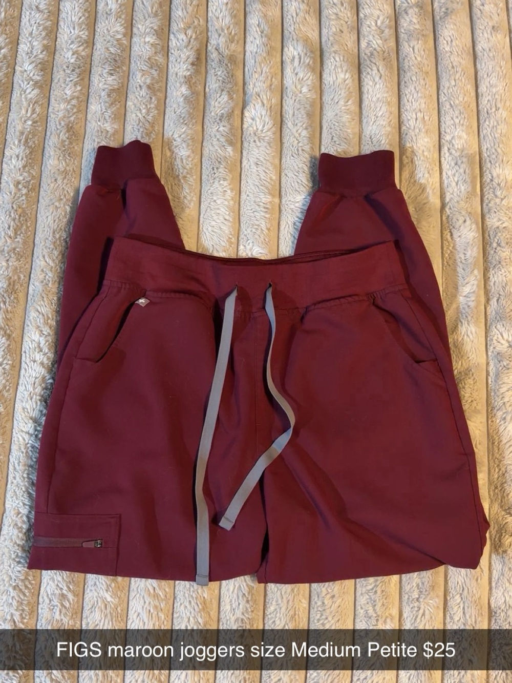 Figs Maroon Kids Jogger Pants with Gray Drawstring